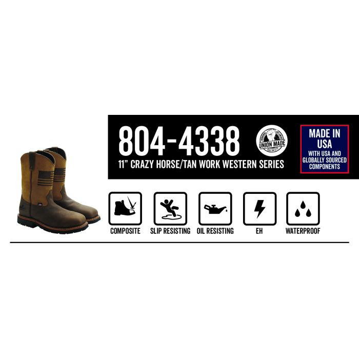 Western Work – Waterproof Crazy Horse/Tan – 11″ Safety Toe
