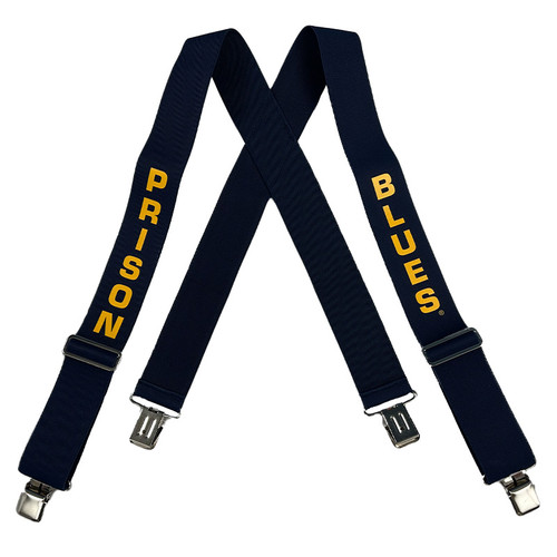 Prison Blue Leather End Suspenders Gator Clip 46"