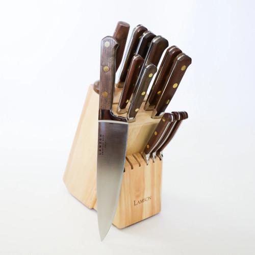 Lamson 16-Piece Premier Forged Knife Maple Block Set with Walnut Handle (Serrated Steak Knife Blade)
