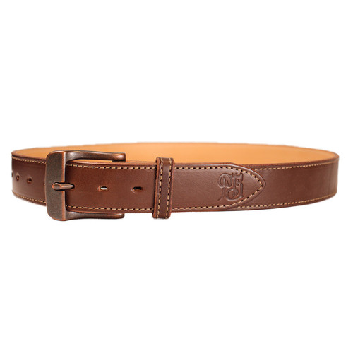 Brown Leather Belt with Antique Brass Buckle