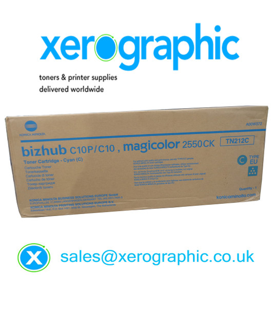 Genuien Konica Minolta BIZHUB C10P /C10 Magicolor 255CK Cyan Toner Cartridge TN212C (A00W372) TN-212C