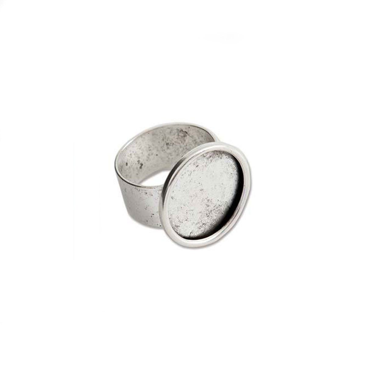 Bezel Ring With Adjustable Band - Circle Antique Silver - 18mm