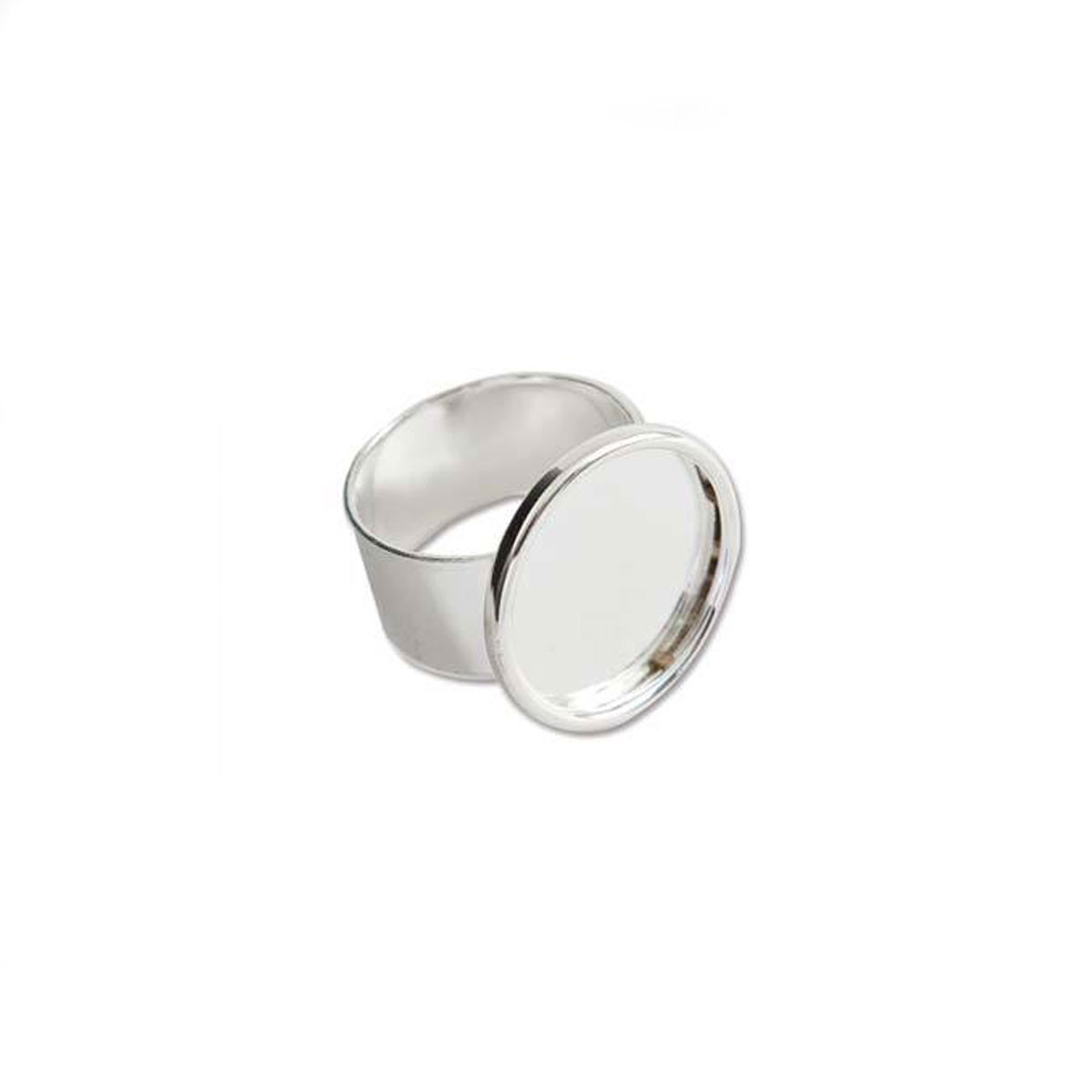 Bezel Ring With Adjustable Band - Circle Bright Silver - 18mm