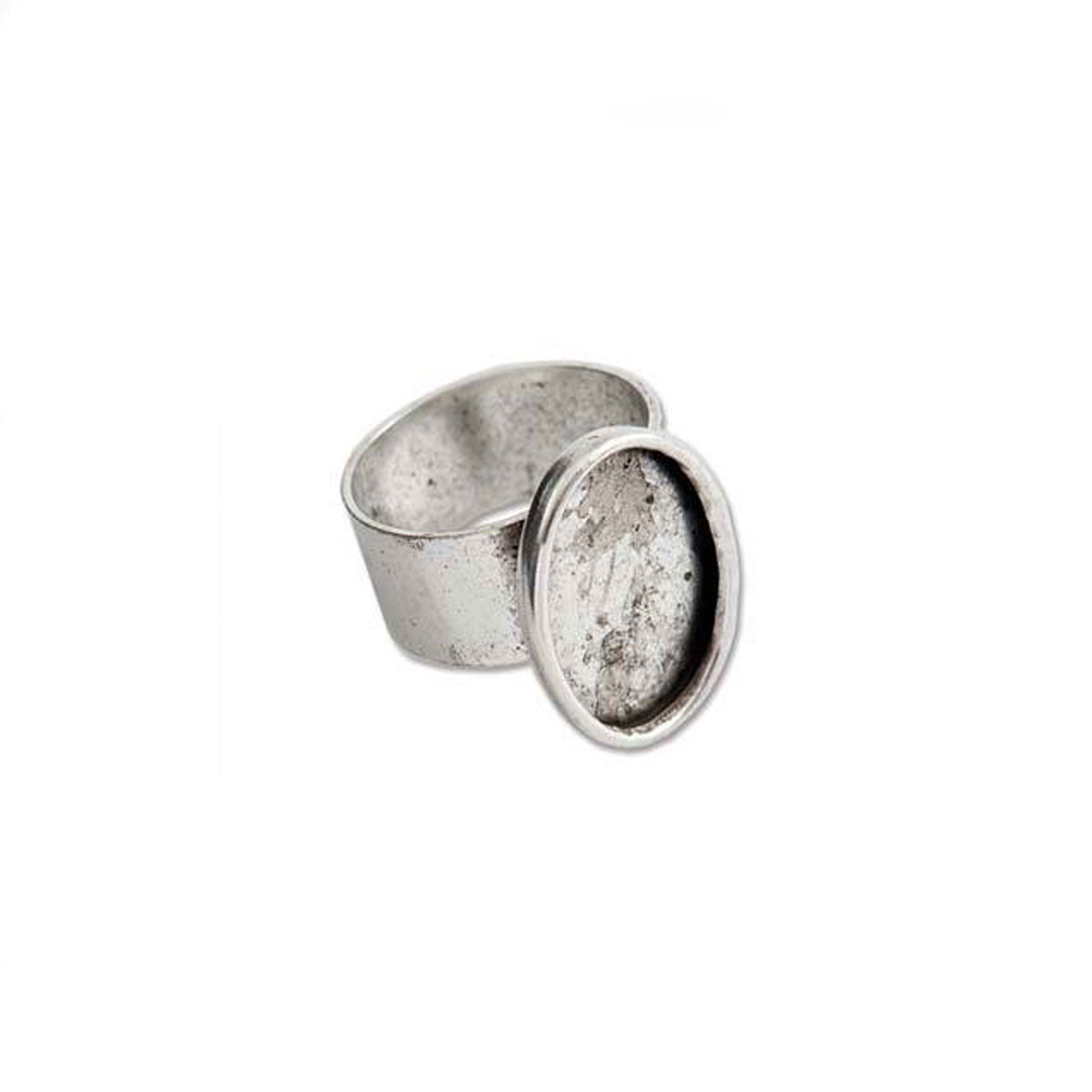 Bezel Ring With Adjustable Band - Oval Antique Silver - 13x18mm