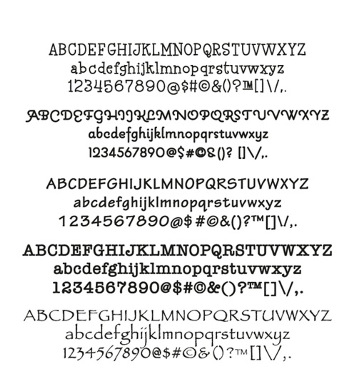 Fonts included in the set