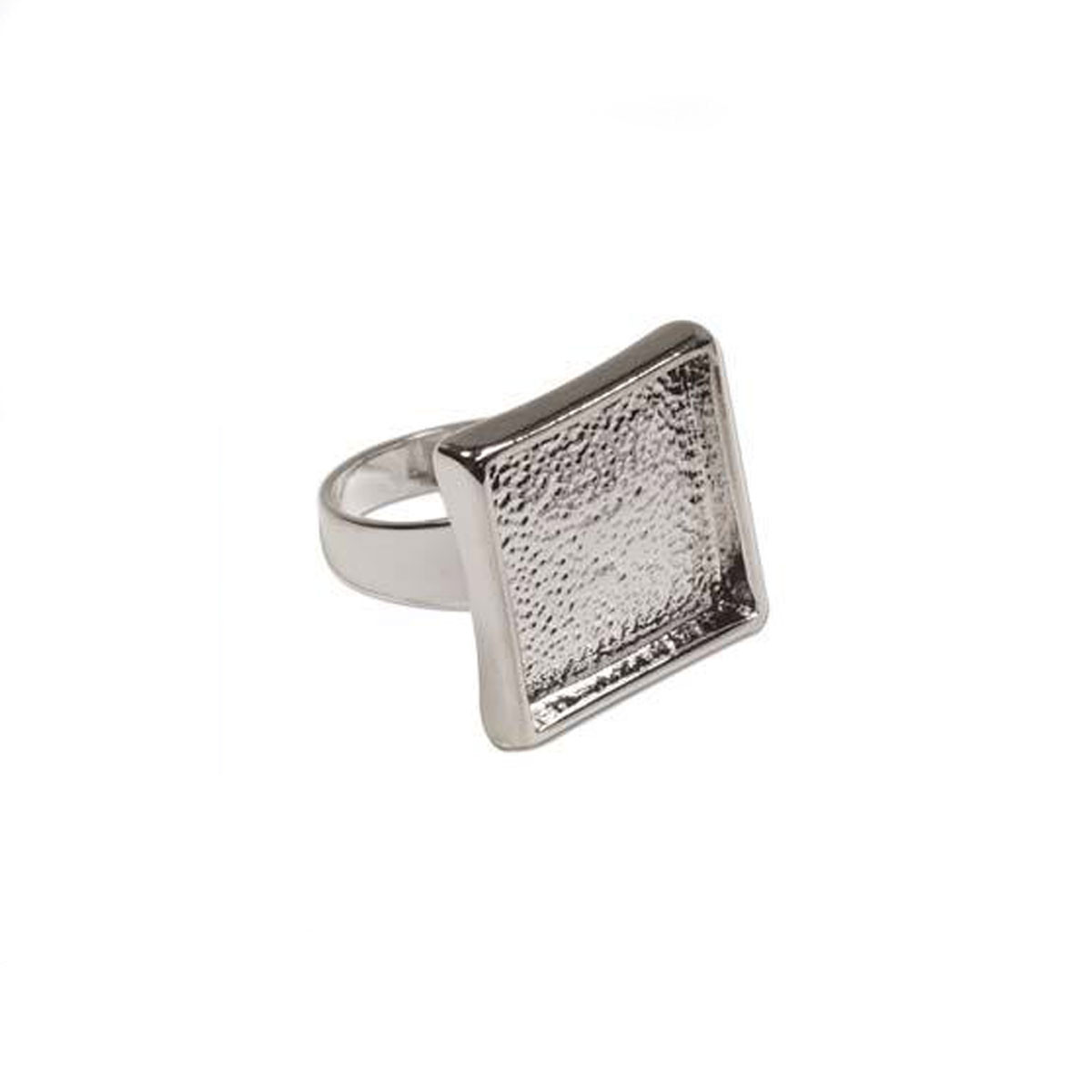 Bezel Ring With Adjustable Band - Square Bright Silver - 2x2xm