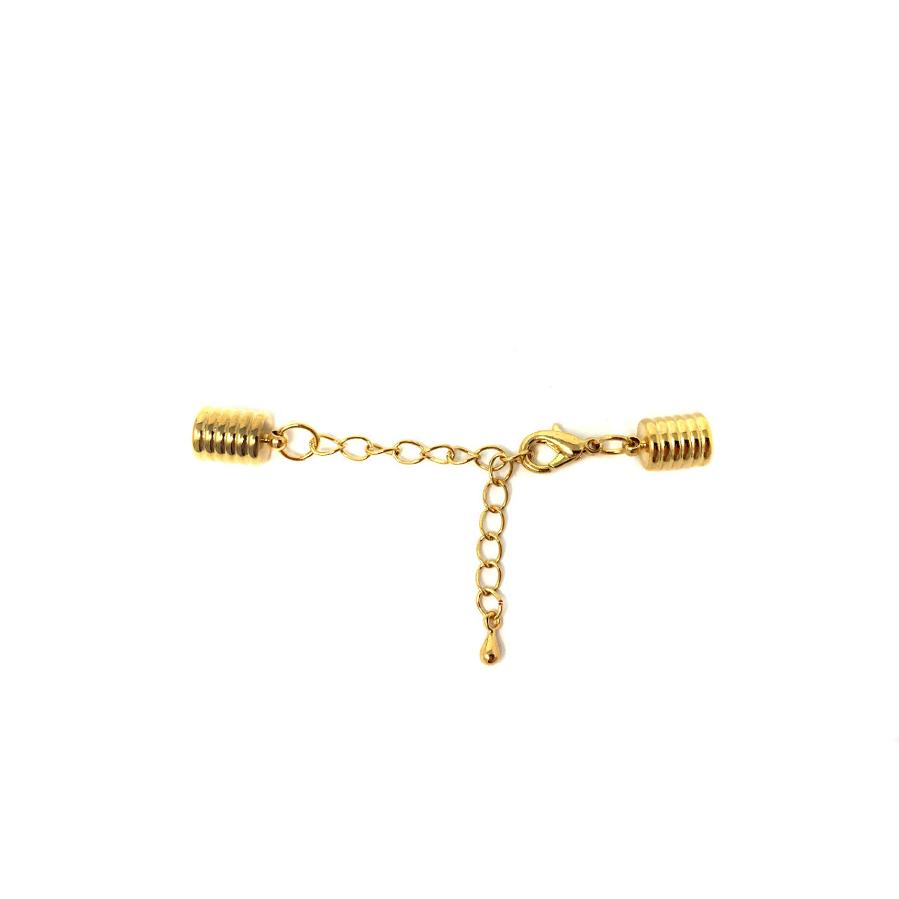 Cord Ends With Clasp & Extension Chain - Gold-Plated Grooved 6mm