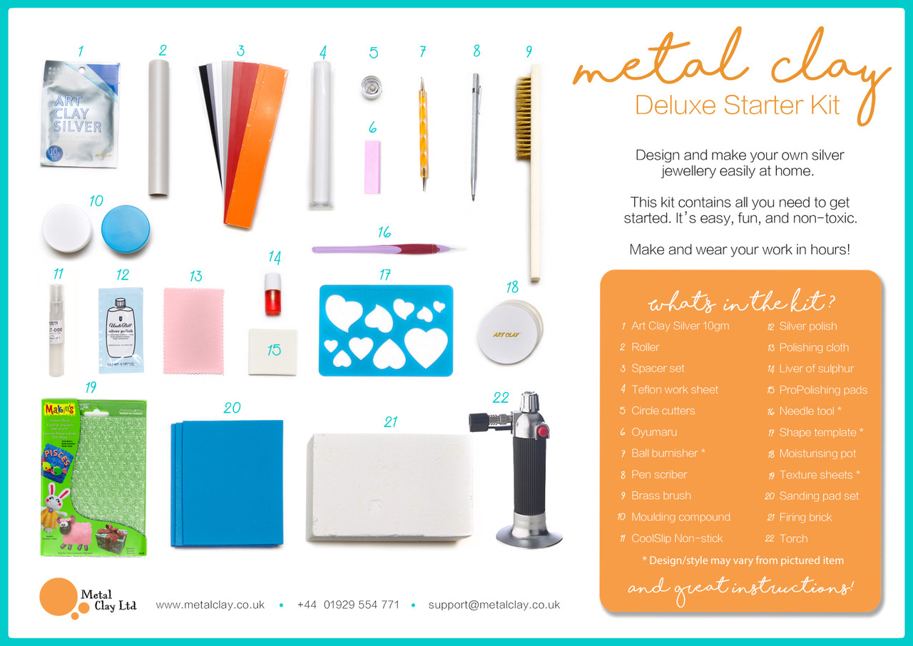 Metal Clay Deluxe Starter Kit Contents - everything to get started with silver clay at home.