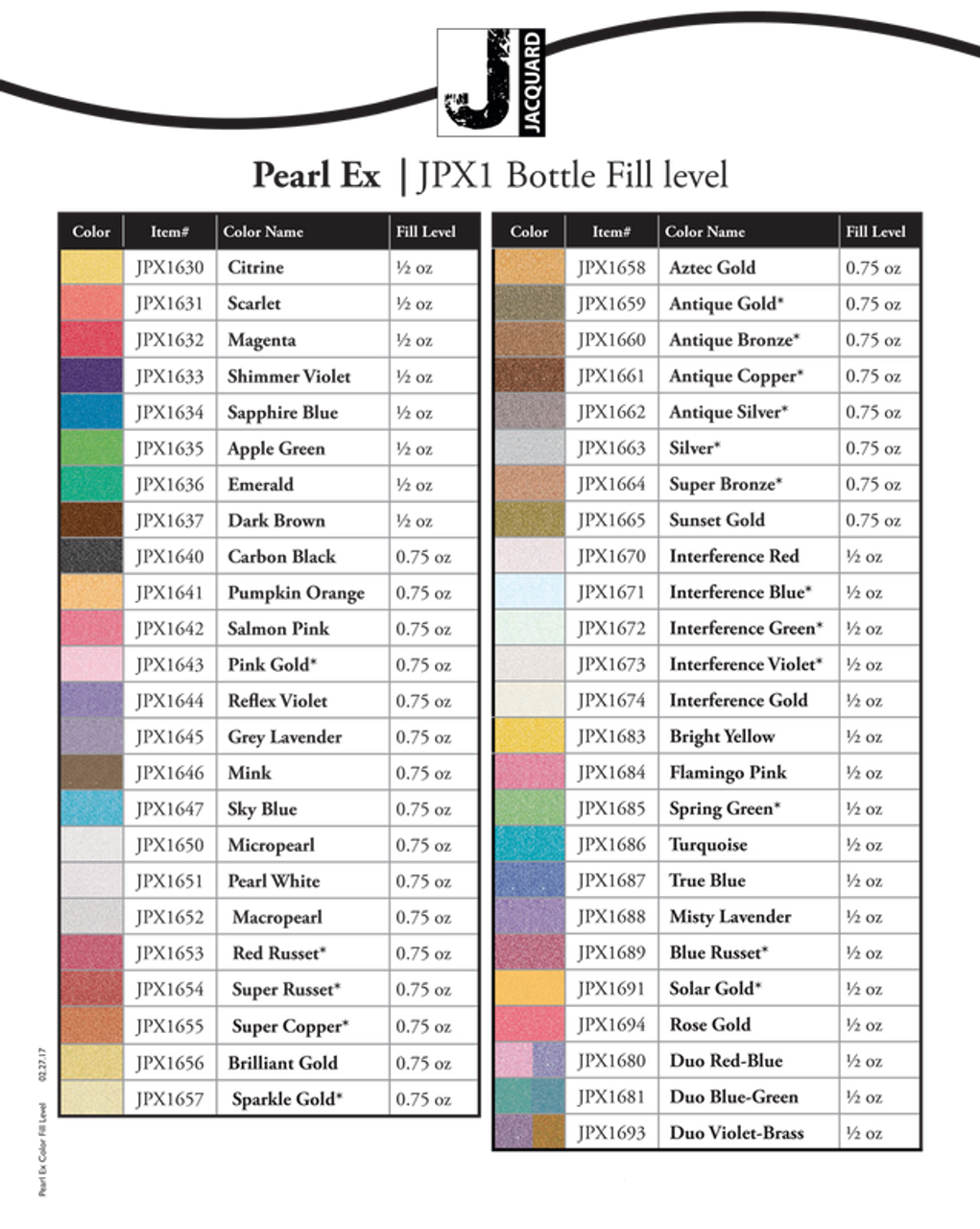 Pearl Ex Colour Chart