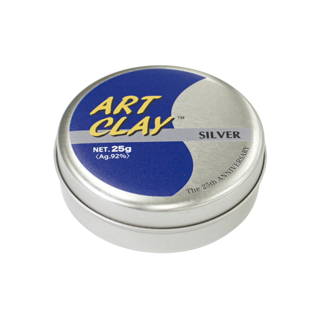 Blue tin. Happy 25th Anniversary Art Clay! Get your collectible limited edition tins with 25gm Art Clay Silver.