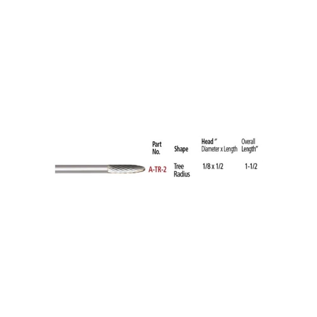 Tungsten Carbide Bur - Tree Radius - 1/8" x 1/2" 106-ATR-2