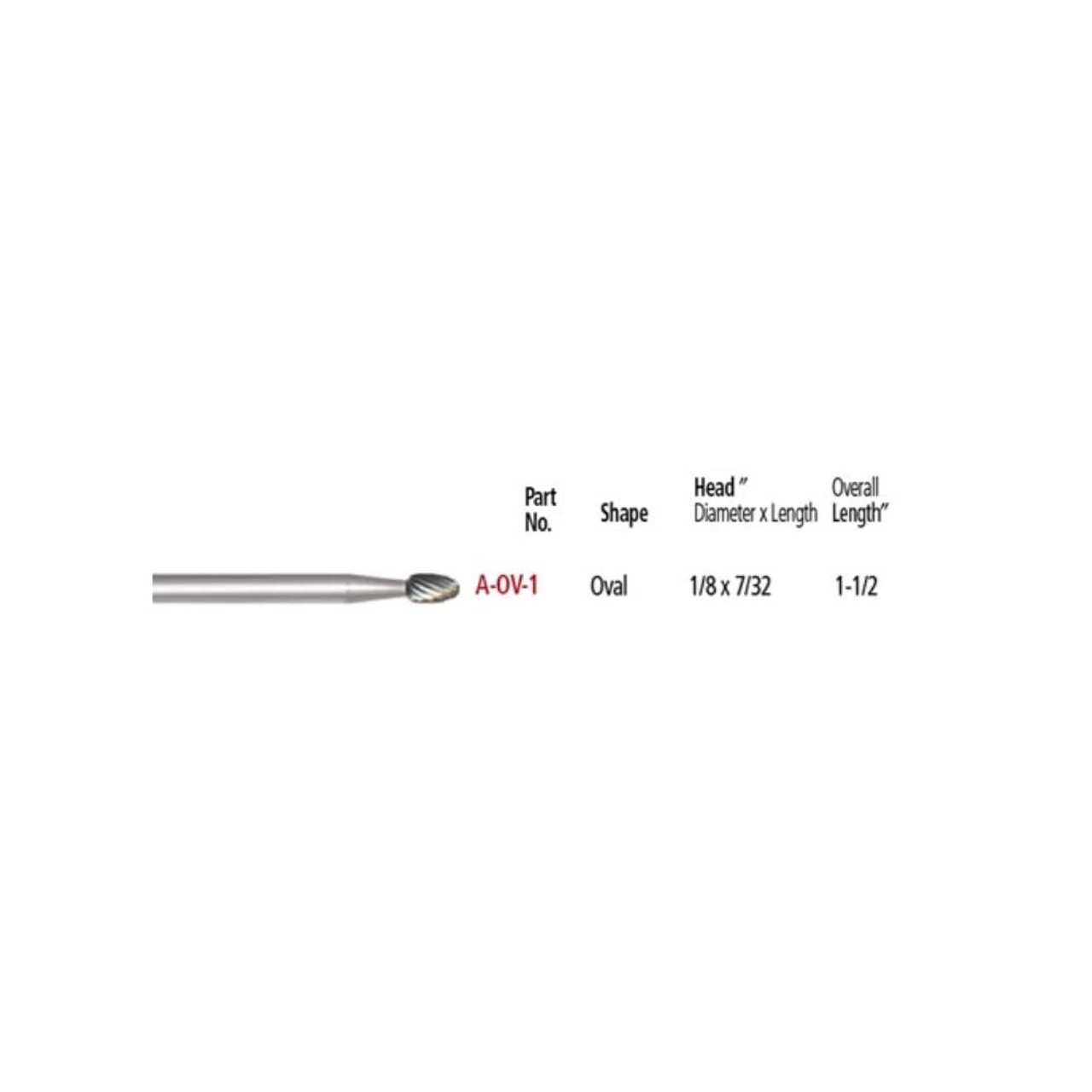 Tungsten Carbide Bur - Oval - 1/8" x 7/32" 106-AOV-1