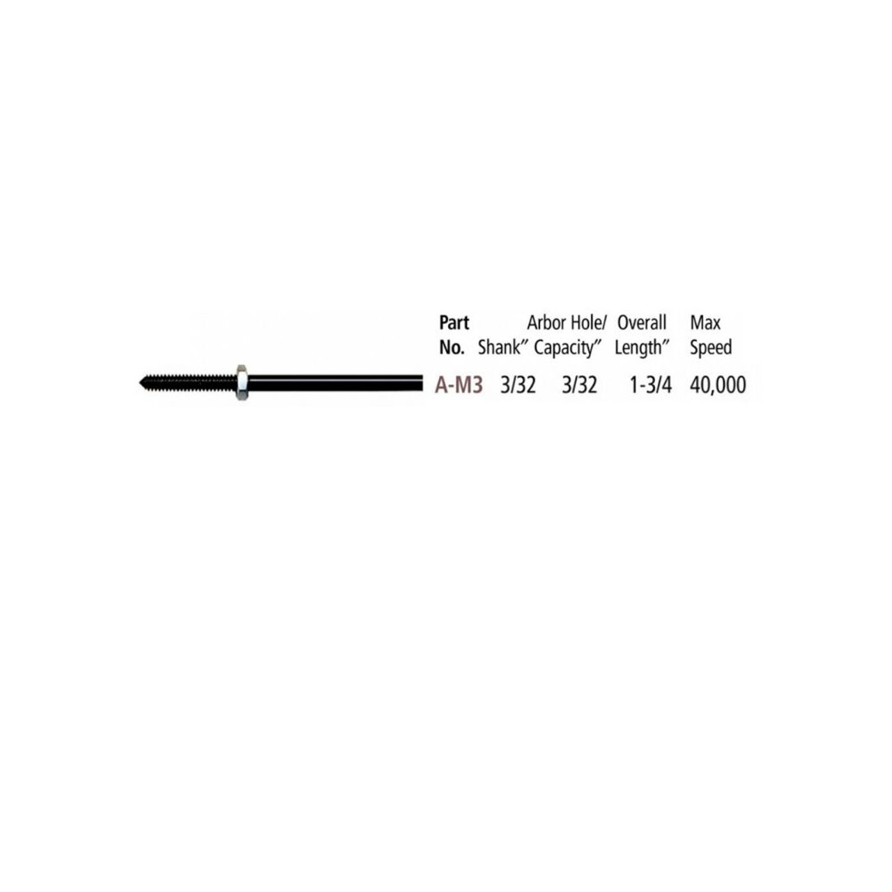 Foredom A-M3 Tapered Mandrel Shank - 2.35mm (3/32") 106-A-M3