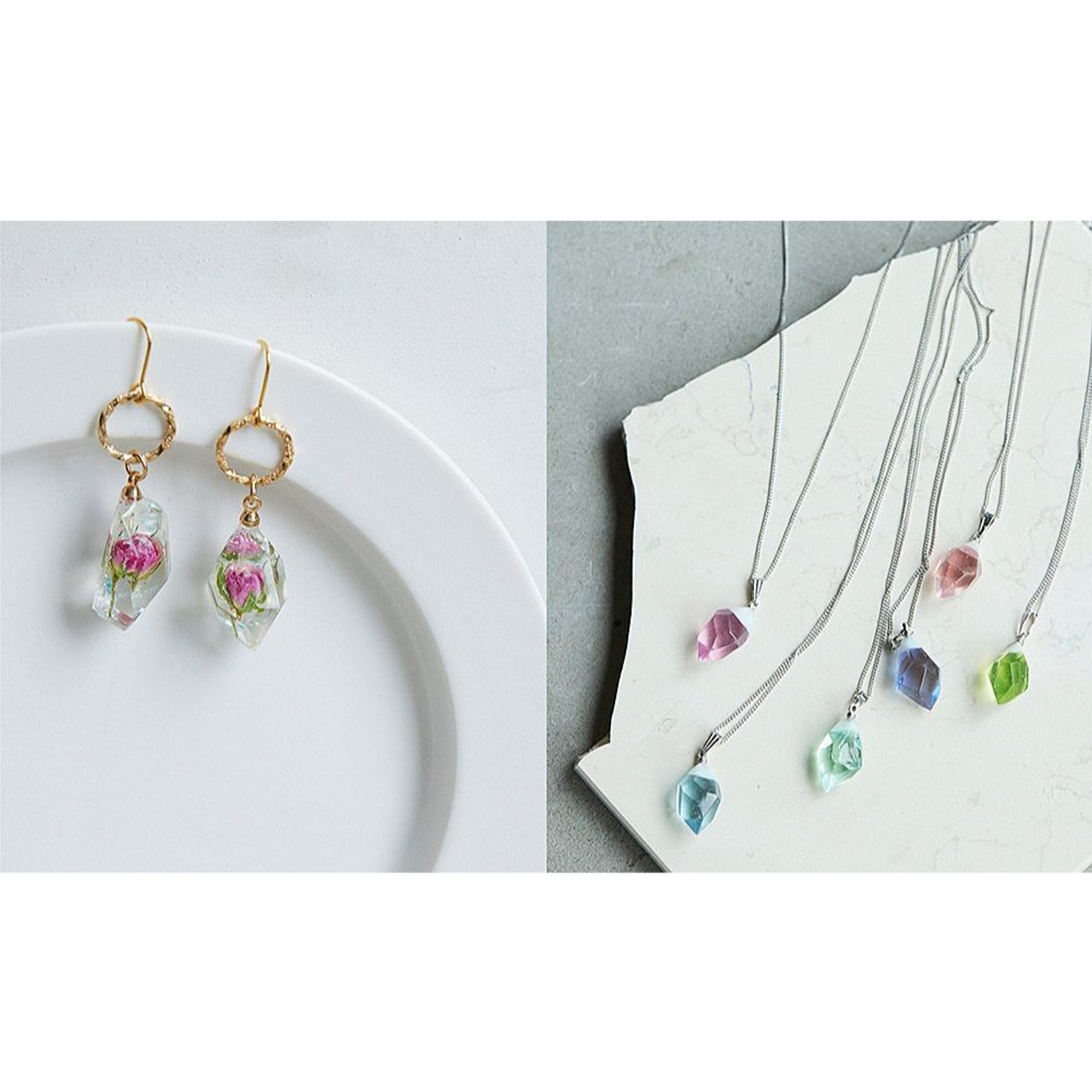Encase flowers and create crystal necklaces 