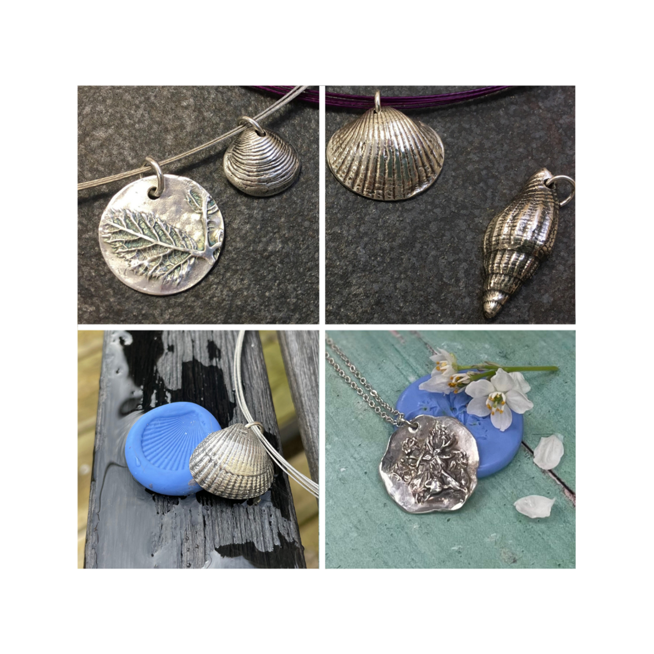 Art Clay silver jewellery - nature casts moulded into silver