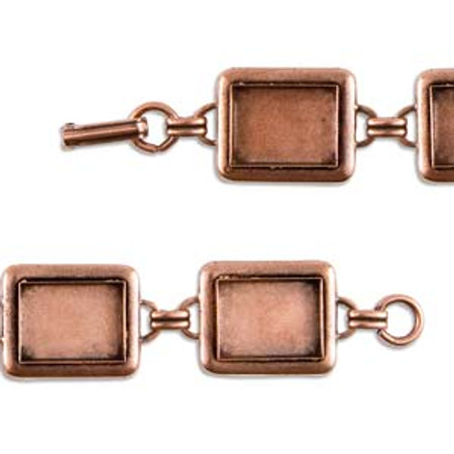 Rectangle Raised Linked Bezel Bracelet - Antique Copper - 190mm