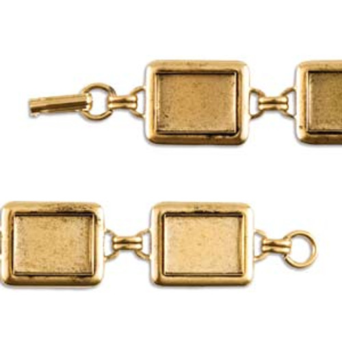 Rectangle Raised Linked Bezel Bracelet - Antique Gold - 190mm