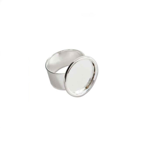 Bezel Ring With Adjustable Band - Circle Bright Silver - 18mm
