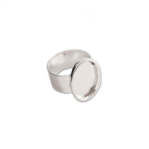 Bezel Ring With Adjustable Band - Oval Bright Silver - 13x18mm