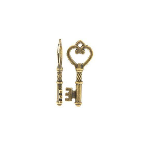 Filigree Key Charm - Antique Brass - 46 x 18mm