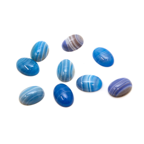 Oval Cabochon - Blue & White Agate - 10x14mm