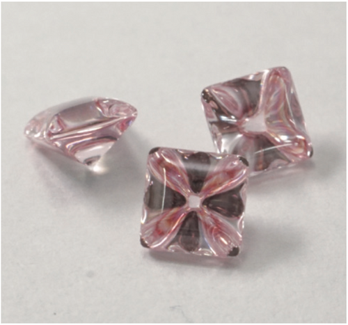 Liquid cut pink square stones.