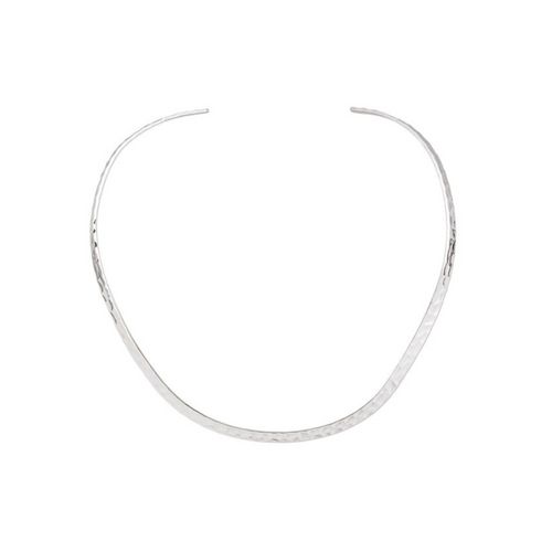 Silver Plated Flat Hammered Neckwire - 16"