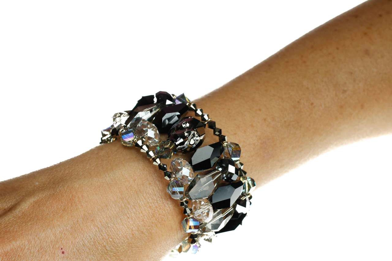 White Diamond & Onyx Skull Bracelet – Karma Creations Jewelry