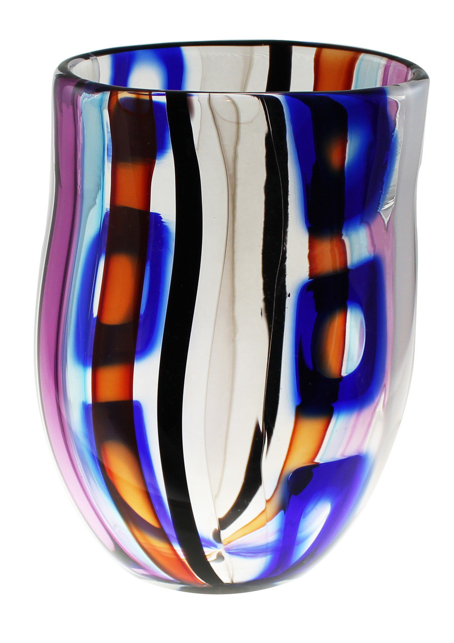 Multicolored One Of A Kind Hand Blown Cane Art Glass Flower Vase