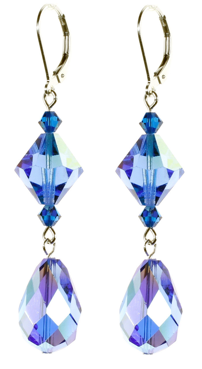 Sapphire Blue Vintage Crystal Earrings in Sterling Silver  Handcrafted earrings with Swarovski crystal main image 0
