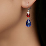 Elegant simple drop earrings with lever back air wire and 18 mm very rare vintage Swarovski crystal drops on model