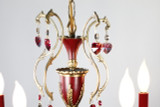 karen curtis' Golden teak and Bordeaux STRASS crystal draped from a antique Spanish chandelier with red inlay