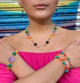 14K Gold Filled Semi Precious, Venetian glass & Swarovski Crystal Chunky Necklace - Confectionary