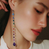 14k Gold Filled Shoulder Duster Rainbow Colored Earrings Made with Crystals From Swarovski