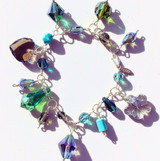 14 karat gold filled wire wrapped vintage Swarovski Crystal Chunky Green Charm Bracelet