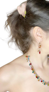Modeling Colorful butterfly dangle drop earrings with crystals from Swarovski and gold filled metal