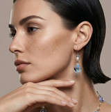 Stunning aquamarine crystal earrings on model