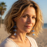 Sky Blue and Crystal AB Fringe Shoulder Duster Sterling Silver and Swarovski Crystal  Earrings