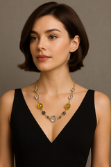 Chunky Statement Necklace – Citron & Smoke – 14k Gold-Filled with Vintage Swarovski® Crystals