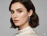 Sapphire Blue and Pearl Elegance: Sterling Silver Swarovski Crystal Earrings