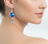 Sterling Silver Swarovski Crystal Sapphire Blue Earrings with Vintage Swarovski