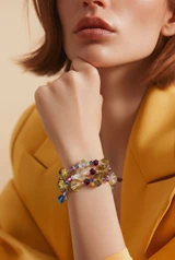 Limited Edition Vintage Jonquil Swarovski Colorful Bangle Wrap Bracelet - Botanical