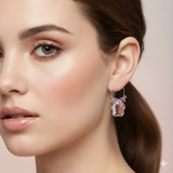 Sterling Silver Pink Swarovski Flower Hoop Earrings