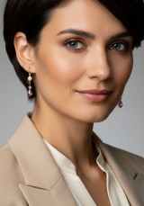 Luxury Pink Crystal and Pearl Dangle Earrings, 14K Gold Filled on model