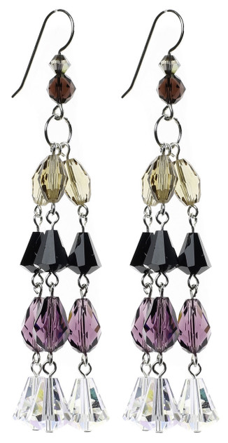 purple, black and clear fancy chandelier earrings