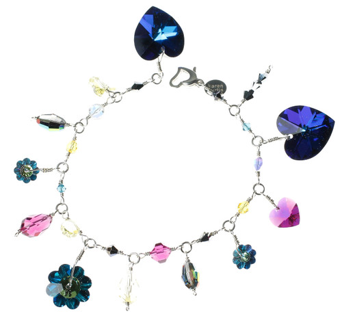 Colorful crystal charm bracelet made with rare Swarovski and sterling silver