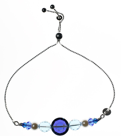 Sterling Silver Swarovski Crystal Adjustable Slider Sapphire Blue Bracelet