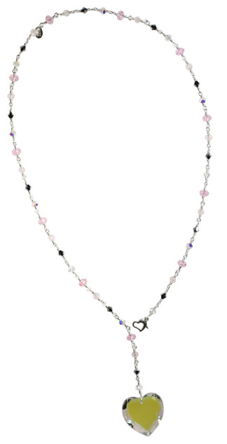 Glacier Blue Crystal Heart Necklace - Pink and Silver