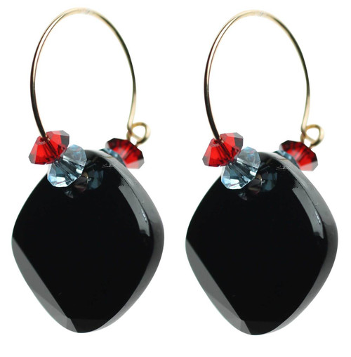 Jet black Swarovski crystal hoop earrings with 14K gold filled ear wire