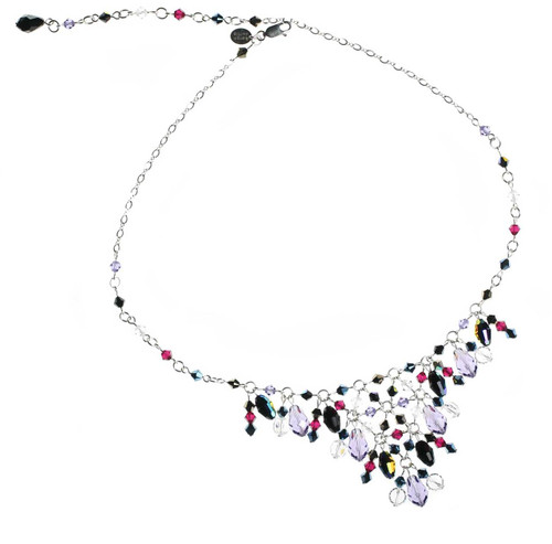 Purple and black v necklace with sterling silver and Swarovski crystal